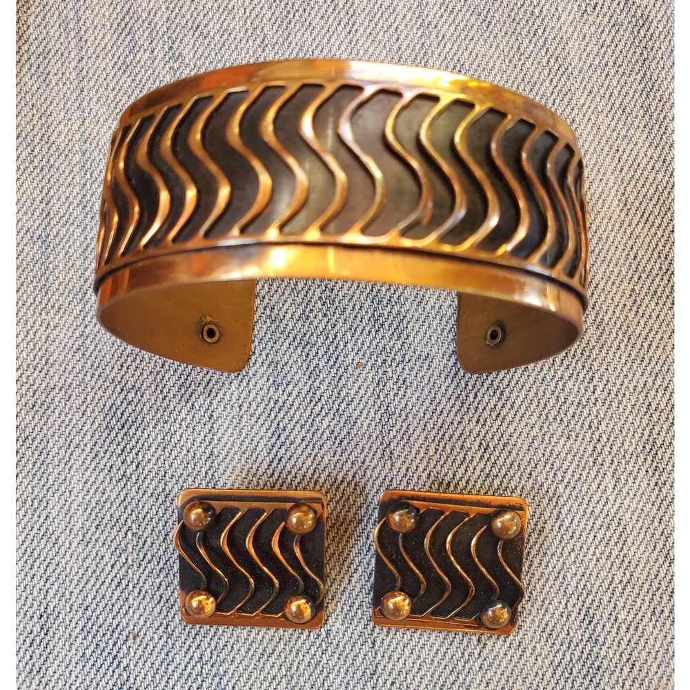 Vintage Copper cuff and earrings, Renoir (?)